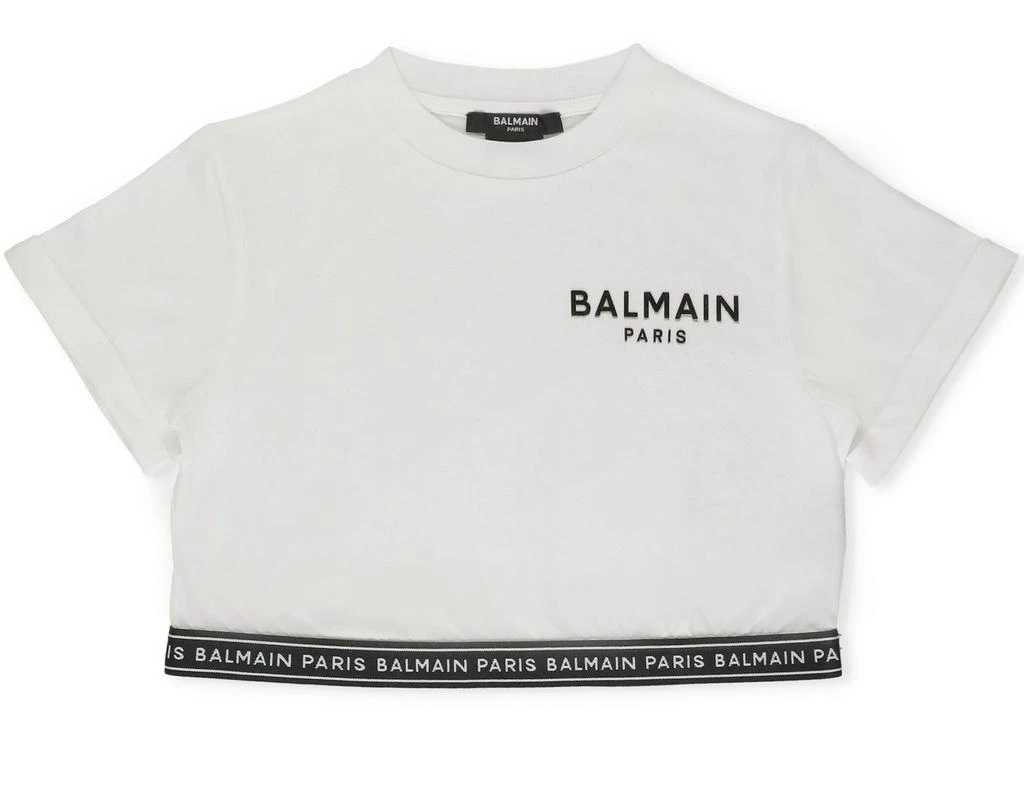 商品Balmain|Balmain Kids Logo Printed Cropped T-Shirt,价格¥757,第1张图片