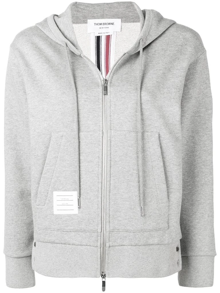 商品Thom Browne|THOM BROWNE WOMEN ZIP UP HOODIE IN CLASSIC LOOPBACK WITH CB RWB STRIPE,价格¥6789,第4张图片详细描述