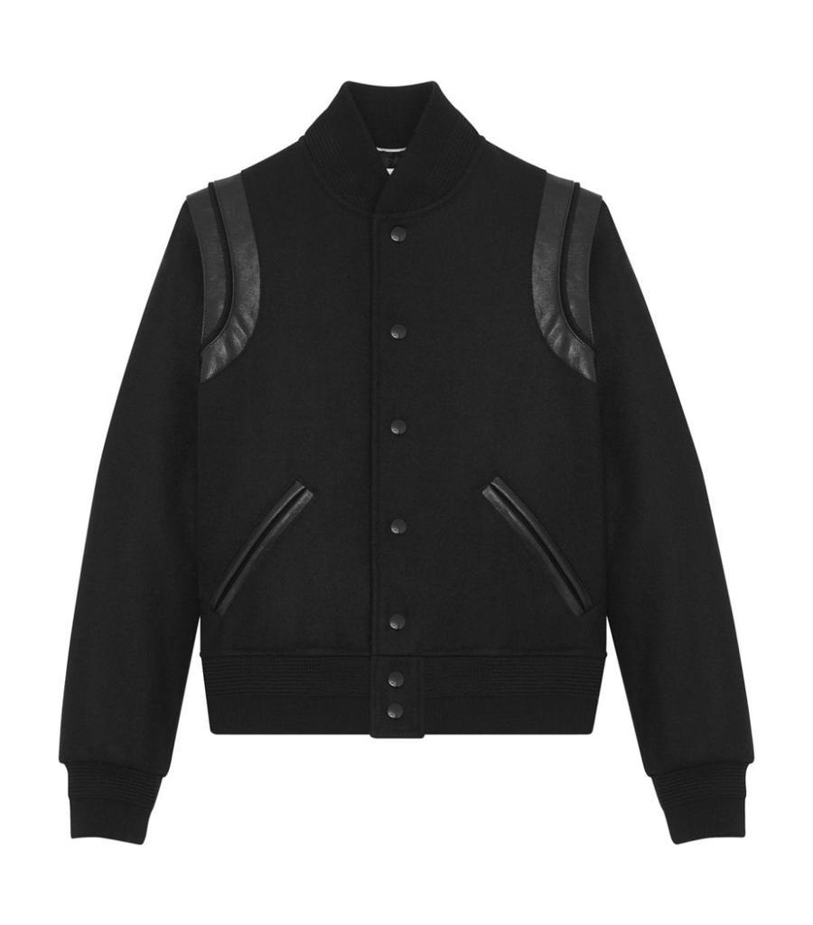 商品Yves Saint Laurent|Leather-Trim Bomber Jacket,价格¥19901,第1张图片