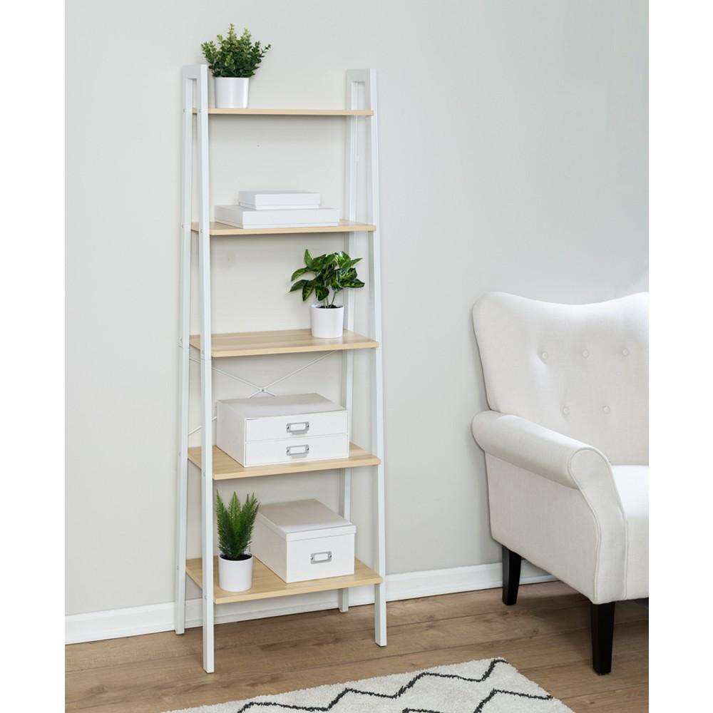 Metal & Wood Veneer A-Frame Ladder Shelf with 5-Tiers商品第1张图片规格展示