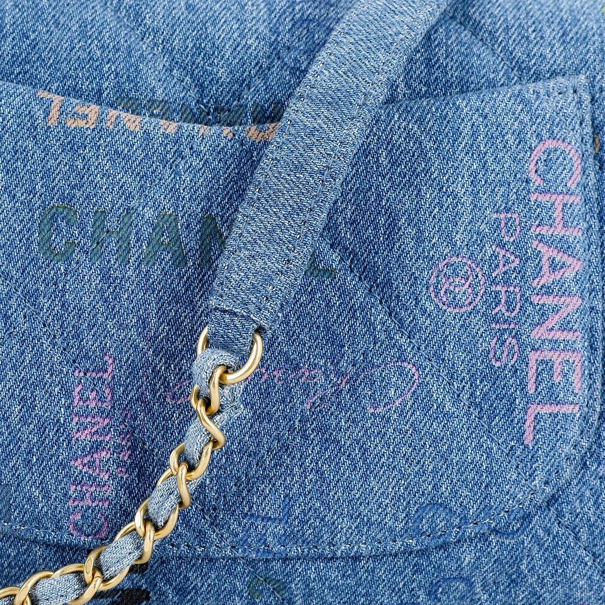 商品[国内直发] Chanel|香奈儿 Classic Flap CF 金扣链条 牛仔布 口盖包单肩斜挎包 常规 女款 蓝色,价格¥30713,第7张图片详细描述