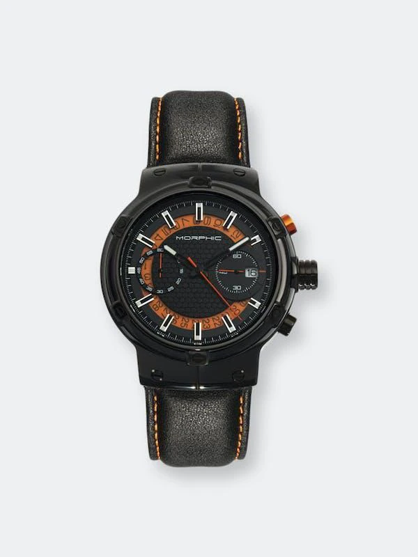 商品Morphic Watches|Morphic M91 Series Chronograph Leather-Band Watch w/Date,价格¥741,第1张图片详细描述
