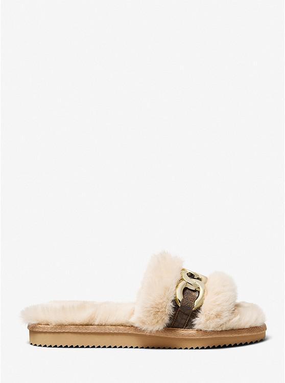 商品Michael Kors|Scarlett Chain Link Faux Fur Slide Sandal,价格¥585,第4张图片详细描述
