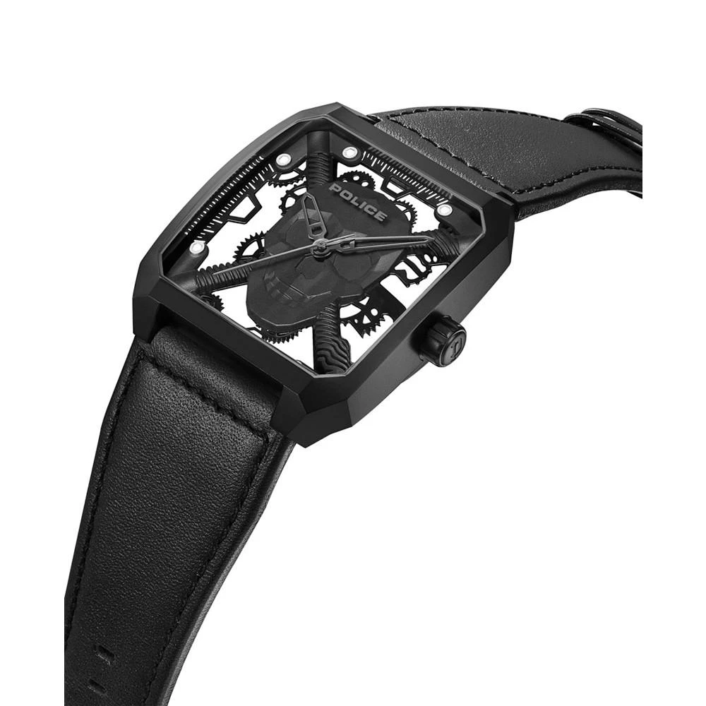 商品POLICE|Men's Omaio Collection Black Genuine Leather Strap Transparent Watch 39mm,价格¥1348,第2张图片详细描述