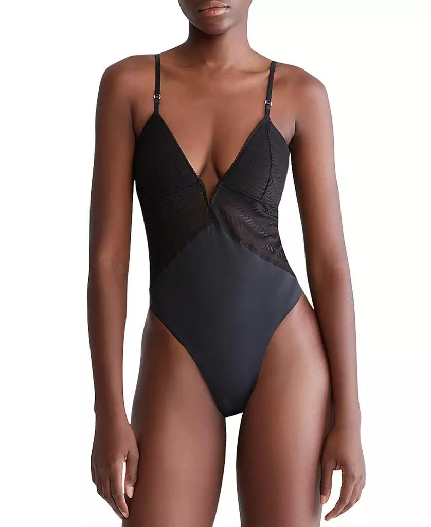 商品Calvin Klein|Women's Sculpt Lace Thong Bodysuit QF7551,价格¥173,第1张图片