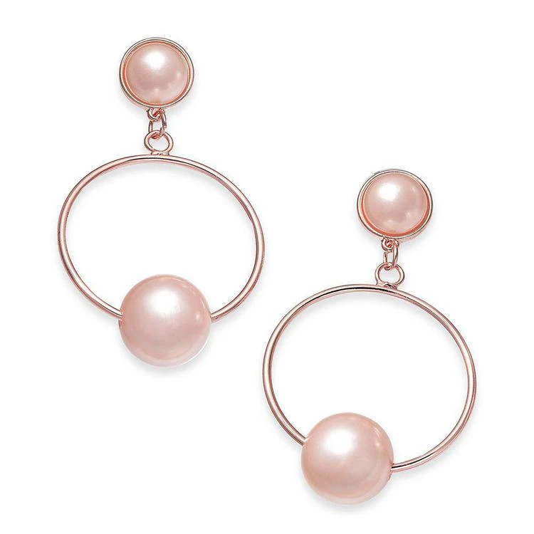 商品INC International|I.N.C. Rose Gold-Tone Pink Imitation Pearl Drop Hoop Earrings, Created for Macy's,价格¥164,第1张图片