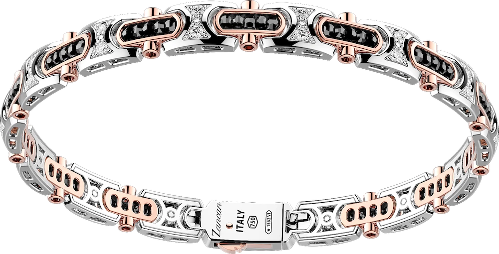 商品Zancan|18k rose and white gold bracelet with white and black diamonds.,价格¥69428,第1张图片
