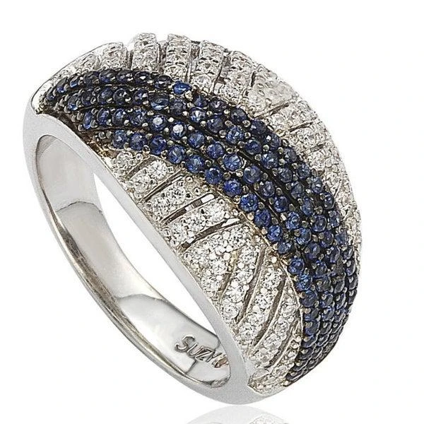 商品Suzy Levian|Suzy Levian Sterling Silver Created Blue Sapphire Pave Crossover Ring,价格¥729,第1张图片