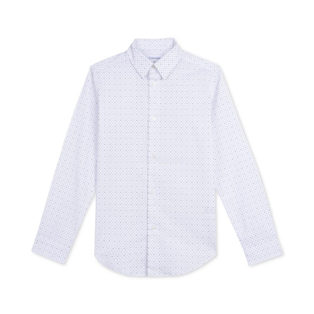 商品Calvin Klein|Big Boys Slim-Fit Stretch Logo Dot-Print Dress Shirt,价格¥276,第4张图片详细描述