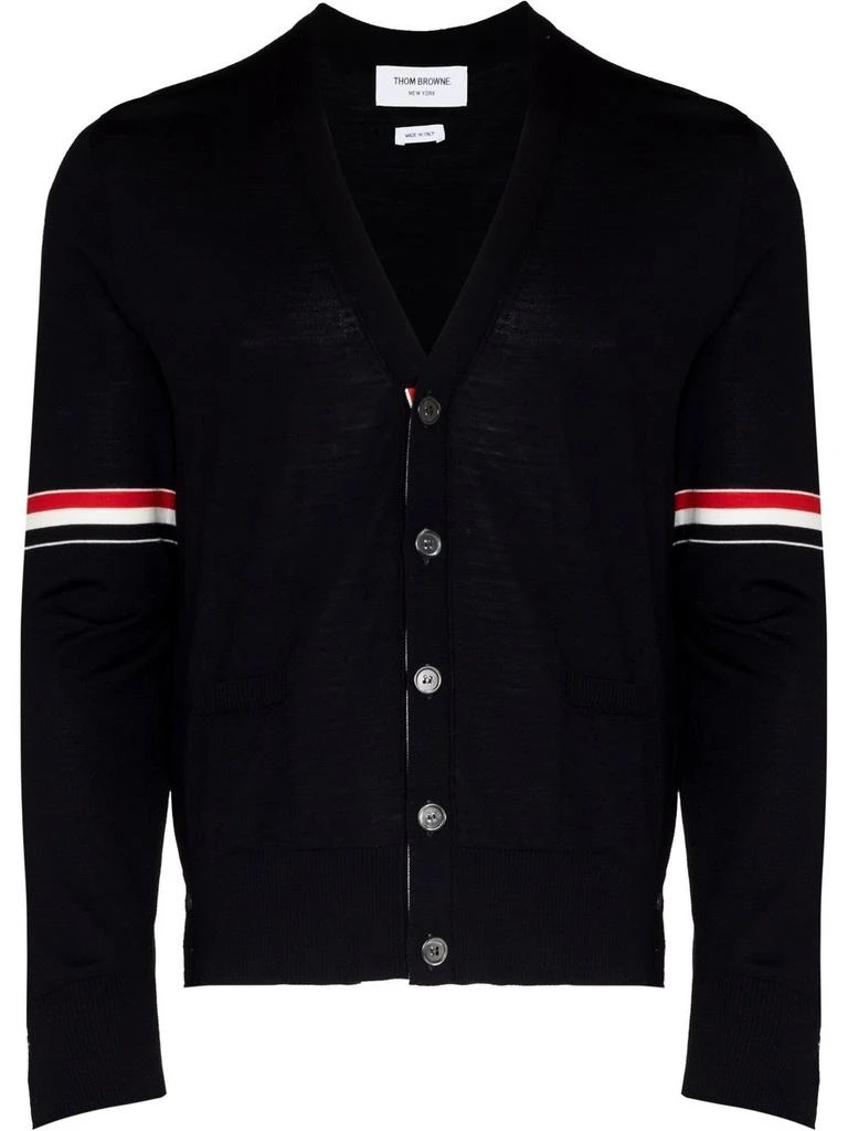 商品Thom Browne|THOM BROWNE MEN CARDIGAN W/ RWB ARMBANDS IN FINE MERINO WOOL,价格¥4515,第4张图片详细描述