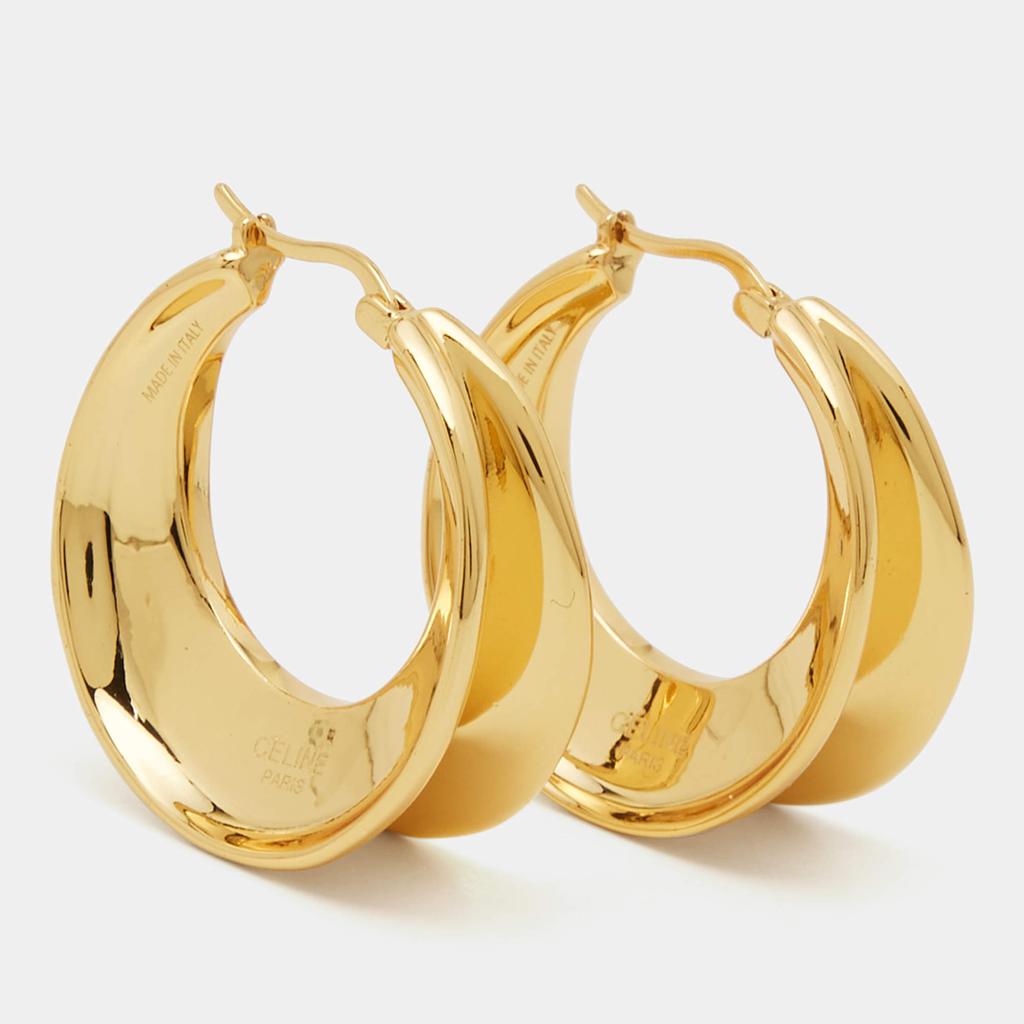 Céline Gold Tone Folded Hoop Earrings商品第2张图片规格展示