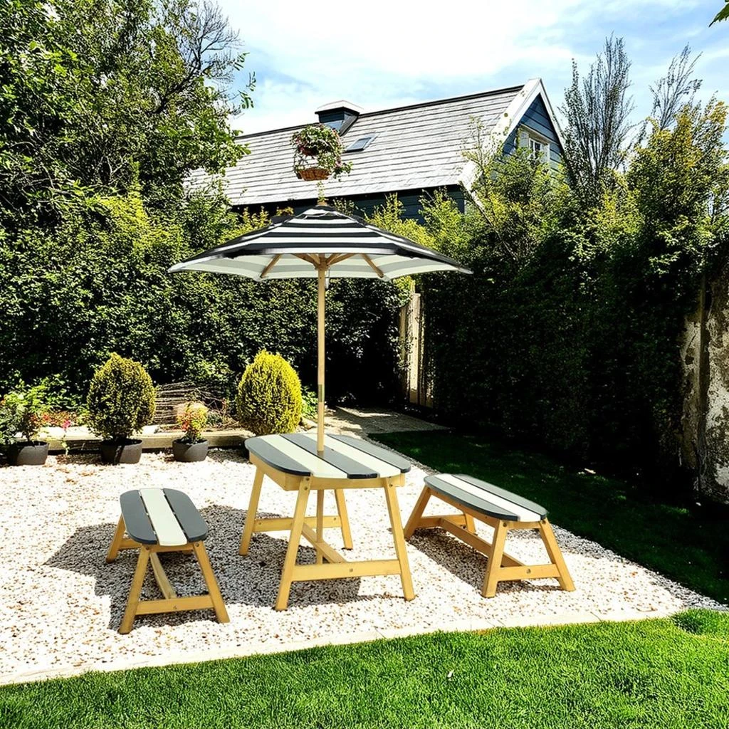 商品Streamdale Furniture|Streamdale Naturally Playful Kids Picnic Table with Umbrella, Indoor/Outdoor Toys-Dark Blue,价格¥2243,第2张图片详细描述