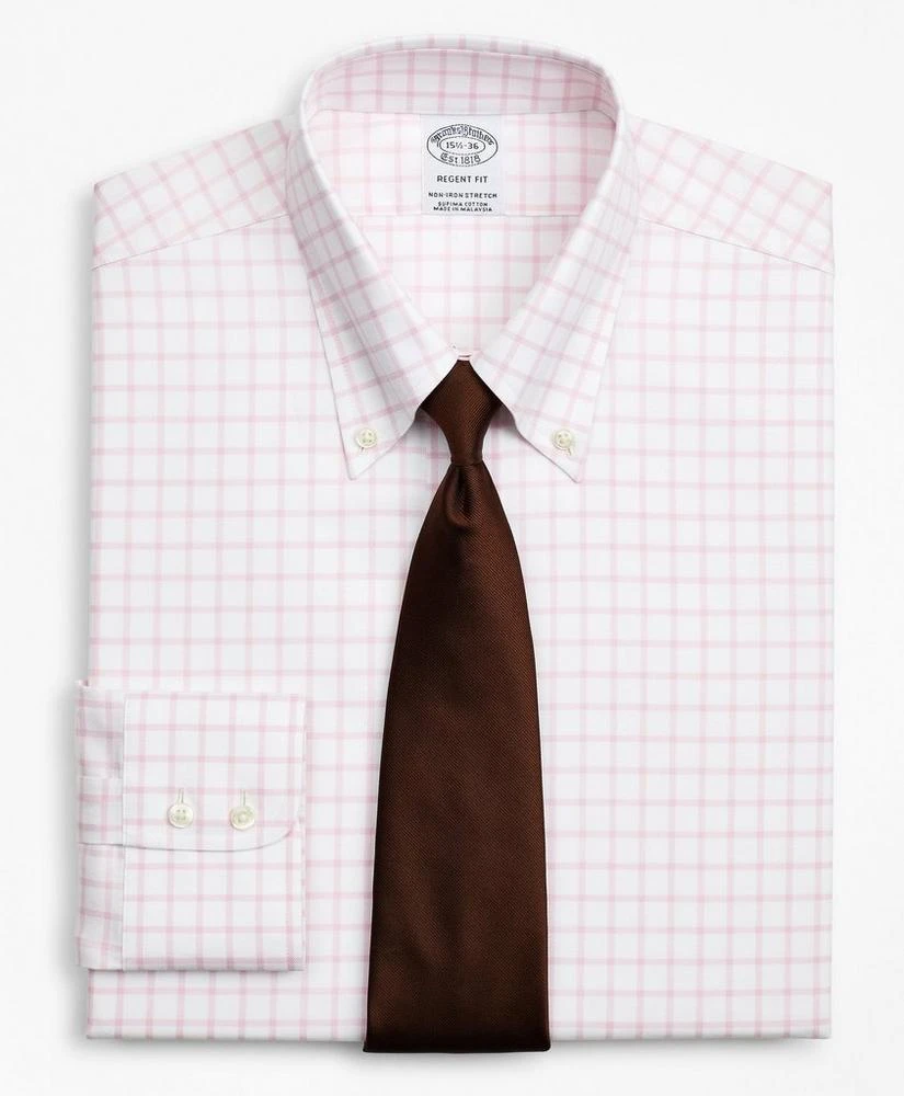 商品Brooks Brothers|Stretch Regent Regular-Fit Dress Shirt, Non-Iron Twill Button-Down Collar Grid Check,价格¥576,第1张图片