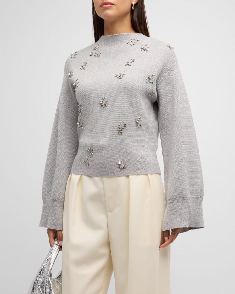 Metallic Merino Wool Embellished Mockneck Pullover Sweater商品第1张图片规格展示