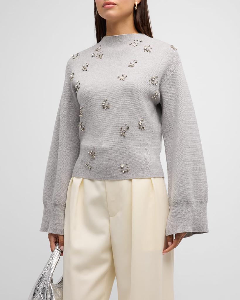 商品3.1 Phillip Lim|Metallic Merino Wool Embellished Mockneck Pullover Sweater,价格¥4460,第1张图片