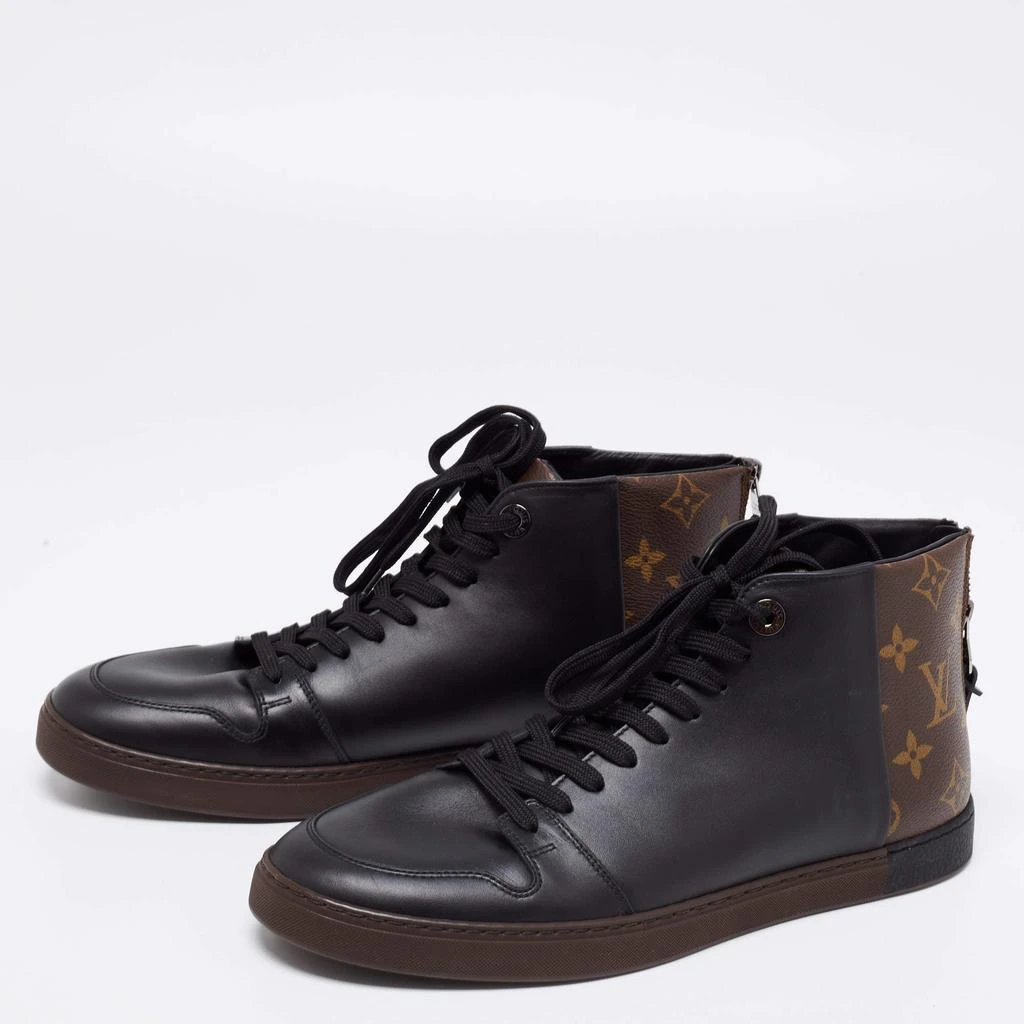 商品[二手商品] Louis Vuitton|Louis Vuitton Black/Brown Leather and Monogram Canvas Line Up High-Top Sneakers Size 39.5,价格¥2954,第2张图片详细描述