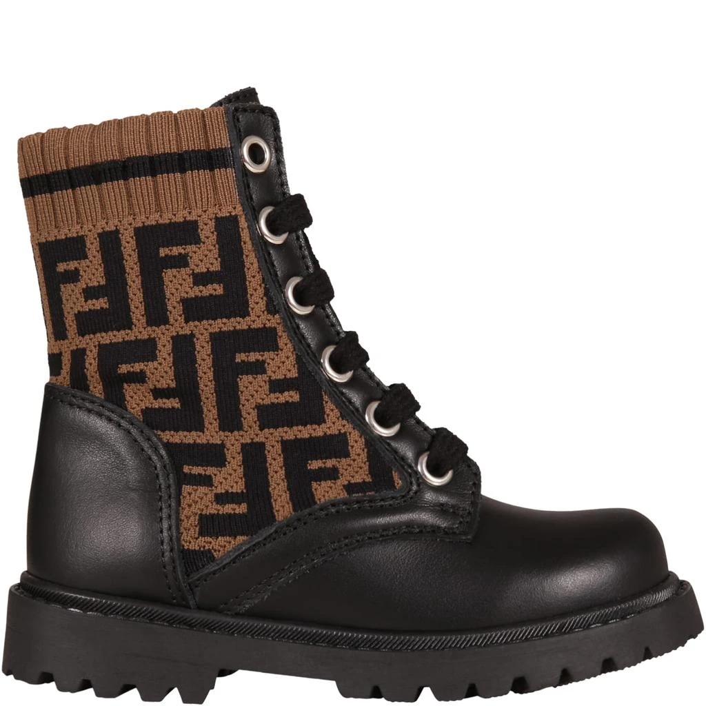 商品Fendi|Fendi Black Boots For Kids With Double Ff,价格¥5943,第1张图片