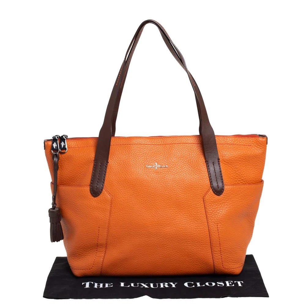 Cole Haan Orange/Brown Leather Parker Top Zip Shopper Tote 商品