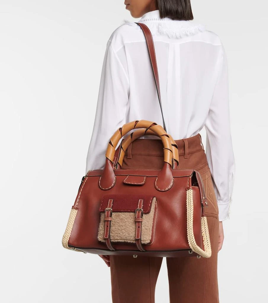 商品Chloé|Chloé for Mytheresa –  Edith S号酒椰叶纤维边饰皮革托特包,价格¥26814,第2张图片详细描述