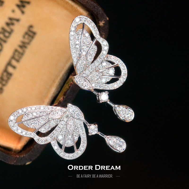 18K钻石蝴蝶耳钉（钻石56分）商品第2张图片规格展示