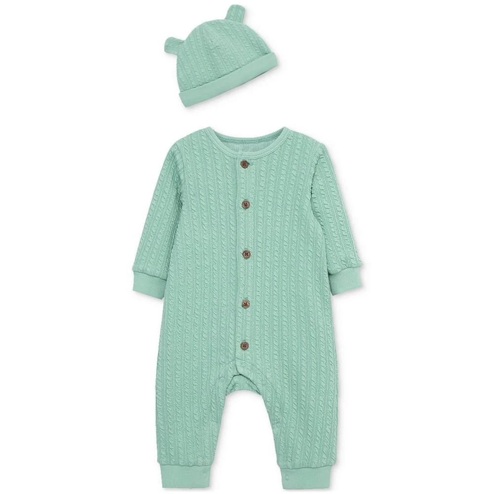 商品Little Me|Baby Boys 2-Pc. Green Cable Coverall with Hat,价格¥221,第1张图片