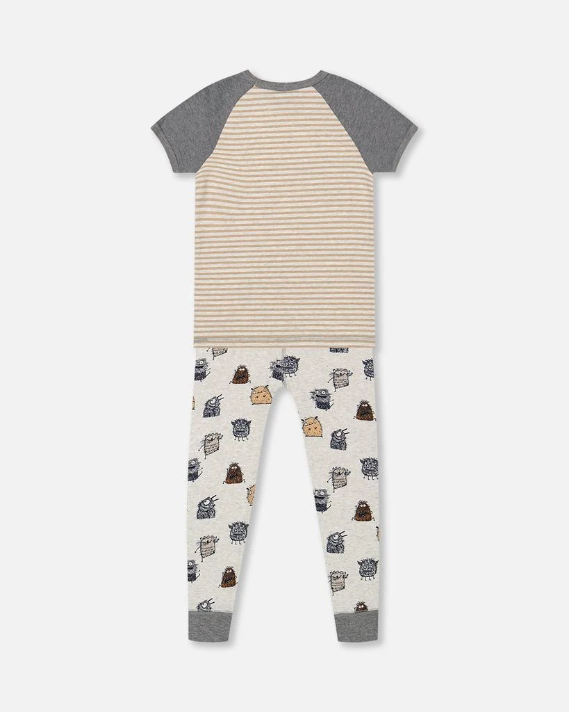 商品Deux par Deux|Organic Cotton Two Piece Pajama Set Heather Beige Printed Monsters,价格¥358,第3张图片详细描述