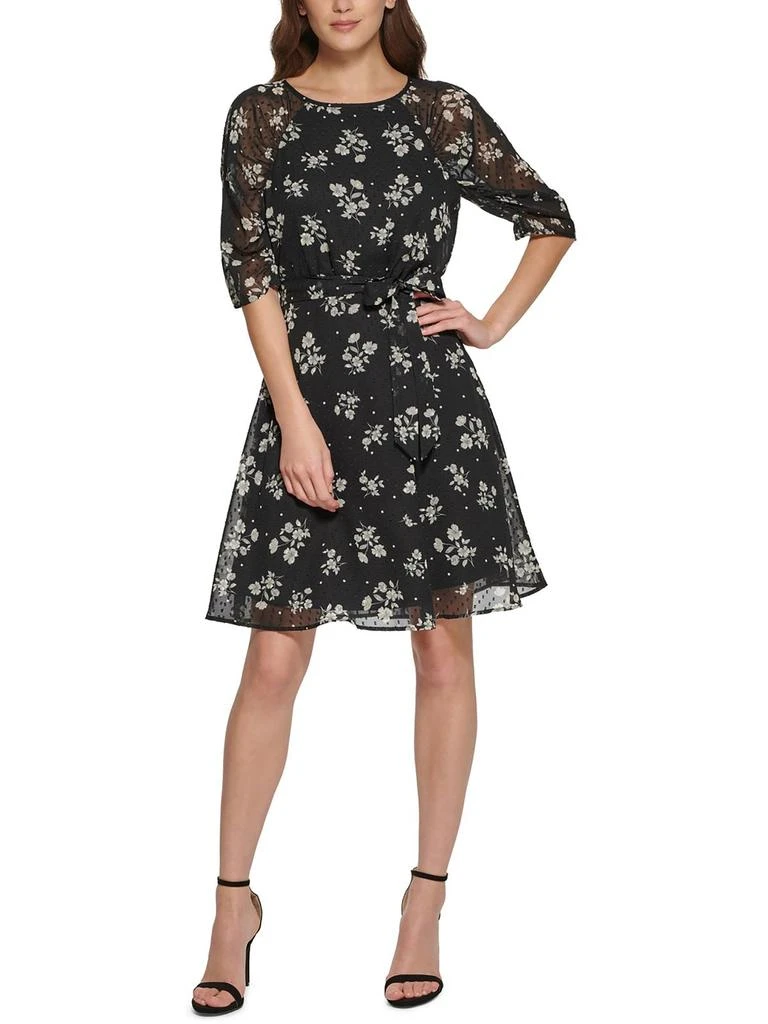 商品DKNY|Womens Floral Print Polyester Fit & Flare Dress,价格¥630,第1张图片