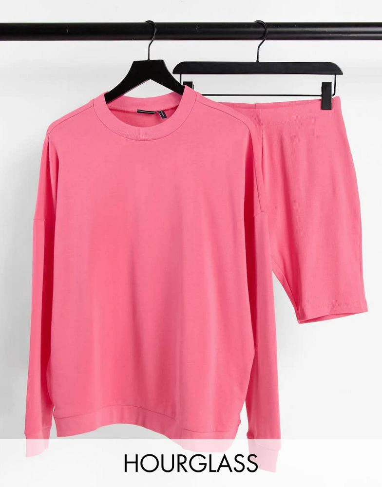 商品ASOS|ASOS DESIGN Hourglass tracksuit oversized sweat / ribbed legging short in coral,价格¥64,第1张图片