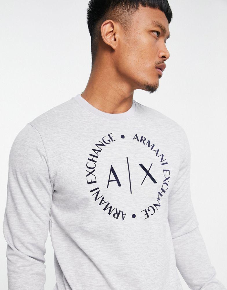 Armani Exchange circle logo crew neck sweat in grey商品第1张图片规格展示