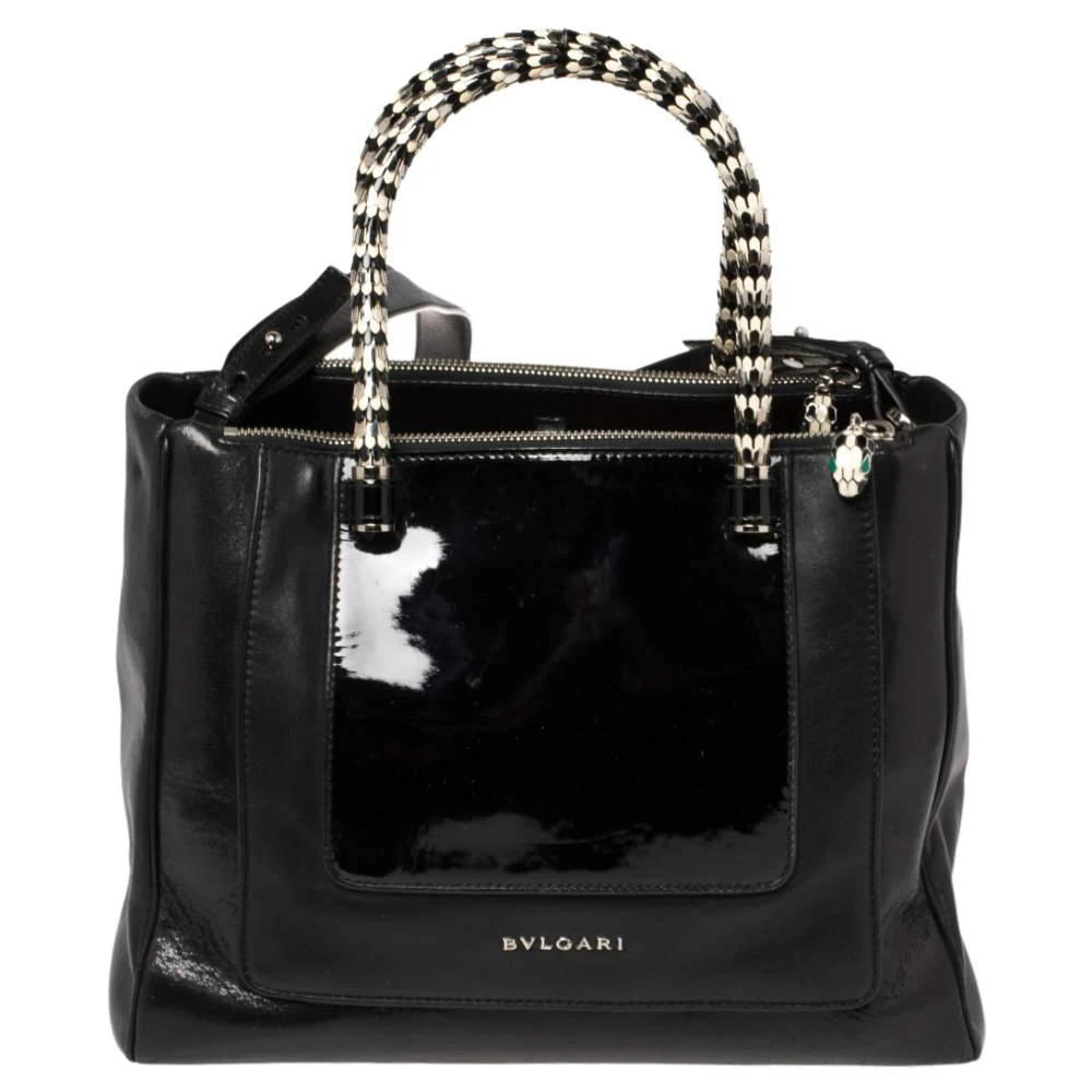 商品[二手商品] BVLGARI|Bvlgari Black Leather and Patent Leather Serpenti Scaglie Tote,价格¥4533,第4张图片详细描述