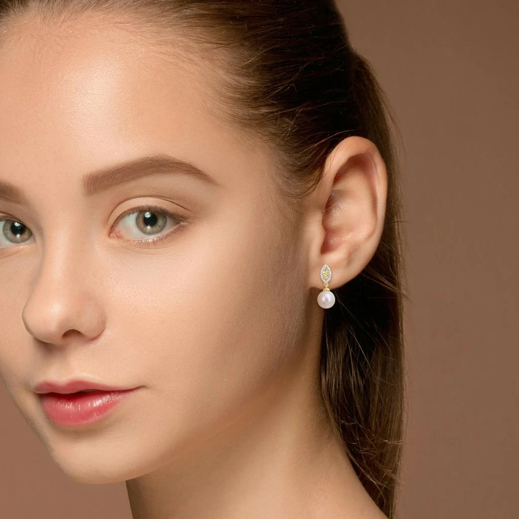 商品Mimi & Max|Mimi & Max 8mm Cultured Freshwater Pearl 1/7ct TDW Diamond & Yellow Sapphire Marquise Earrings 14k Yellow Gold,价格¥2594,第1张图片详细描述