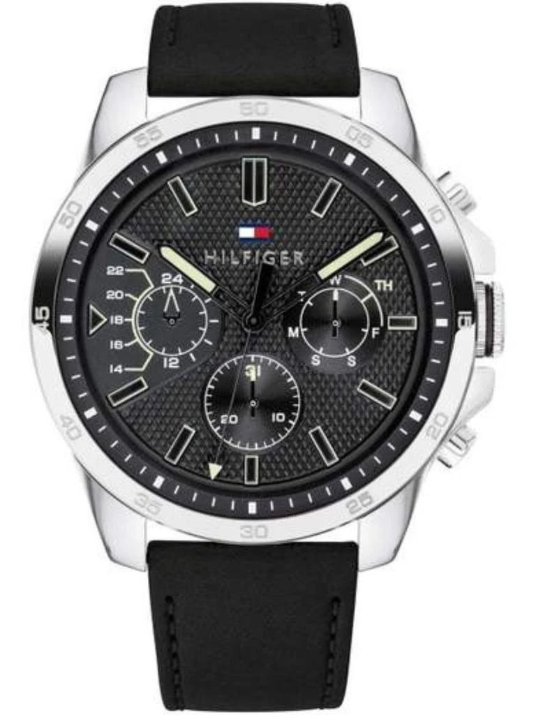 商品Tommy Hilfiger|Tommy Hilfiger 1791563 Men's watch with silver leather strap with black dial,价格¥1333,第1张图片