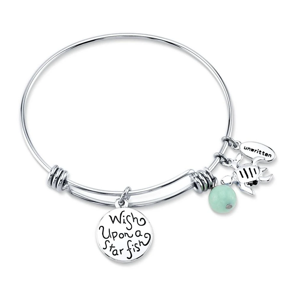 商品Unwritten|Wish Upon a Starfish Charm and Amazonite (8mm) Bangle Bracelet in Stainless Steel with Silver Plated Charms,价格¥105,第2张图片详细描述