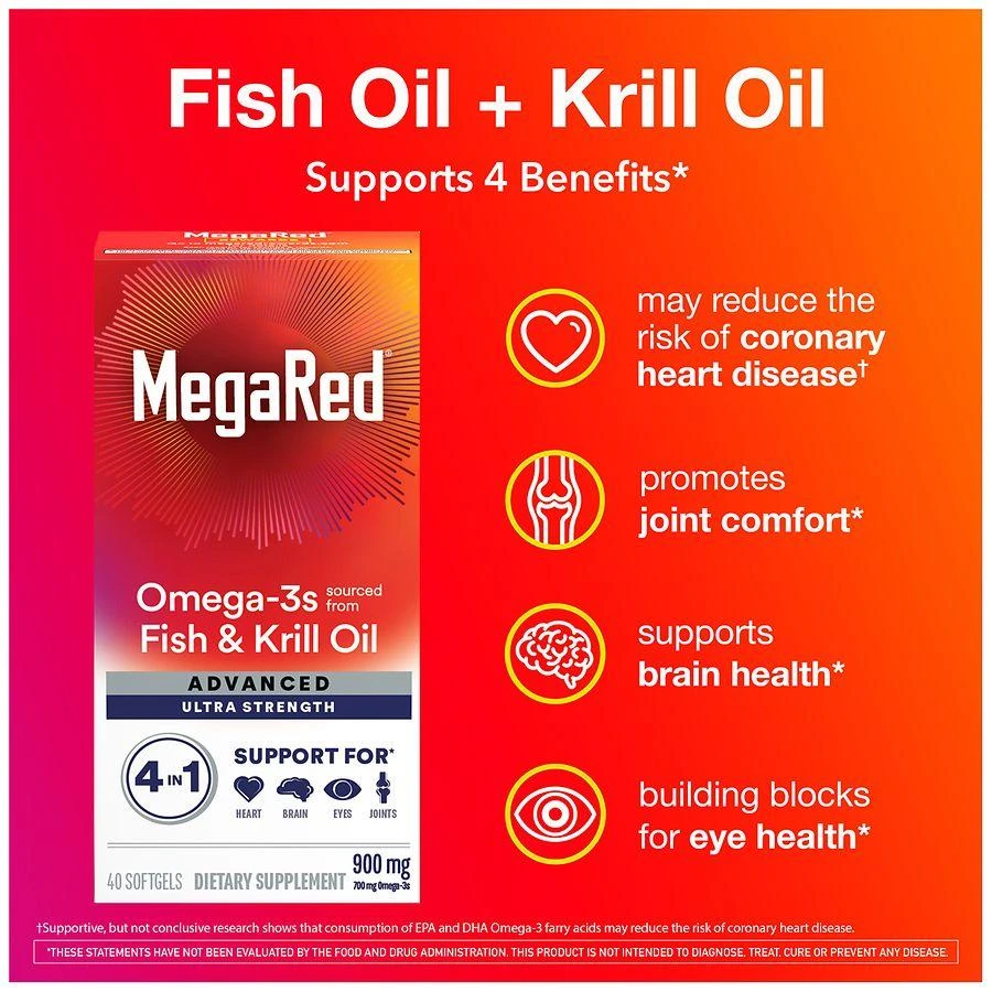 商品MegaRed|Advanced 4 in1 500mg Omega-3 Fish + Krill Oil Supplement Softgel,价格¥219,第2张图片详细描述