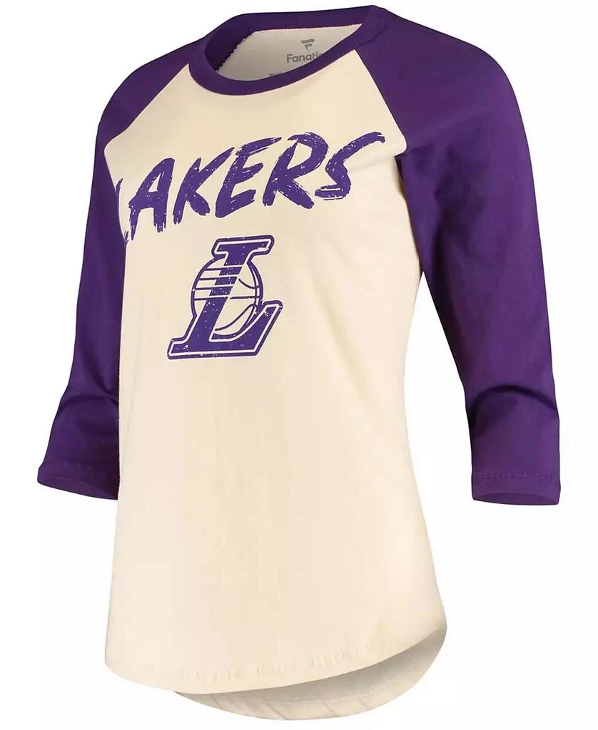 商品Fanatics|Women's LeBron James Cream Los Angeles Lakers Raglan 3/4-Sleeve T-shirt,价格¥373,第2张图片详细描述