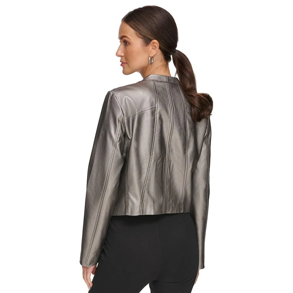 商品DKNY|Women's Faux-Leather Gunmetal Moto Jacket,价格¥714,第2张图片详细描述