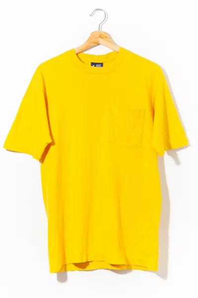 Vintage 1990s Blank Single Stitch Yellow Pocket Cotton T-Shirt Made in USA商品第1张图片规格展示
