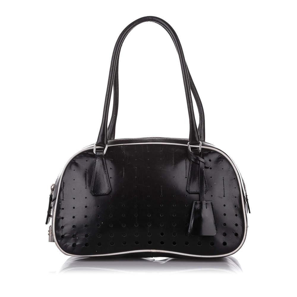 Prada Black Perforated Leather Shoulder Bag商品第6张图片规格展示