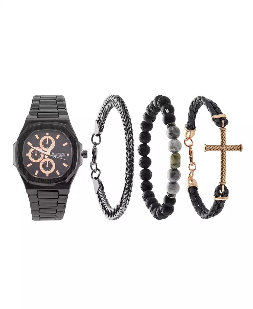 商品American Exchange|Men's Matte Black Metal Alloy Bracelet Watch 52mm Gift Set,价格¥150,第1张图片