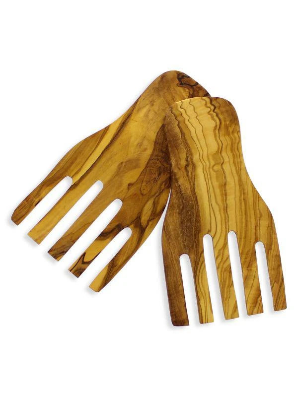 商品French Home|2-Piece Coastal Salad Bowl & Olive Wood Server Hand Set,价格¥397,第4张图片详细描述