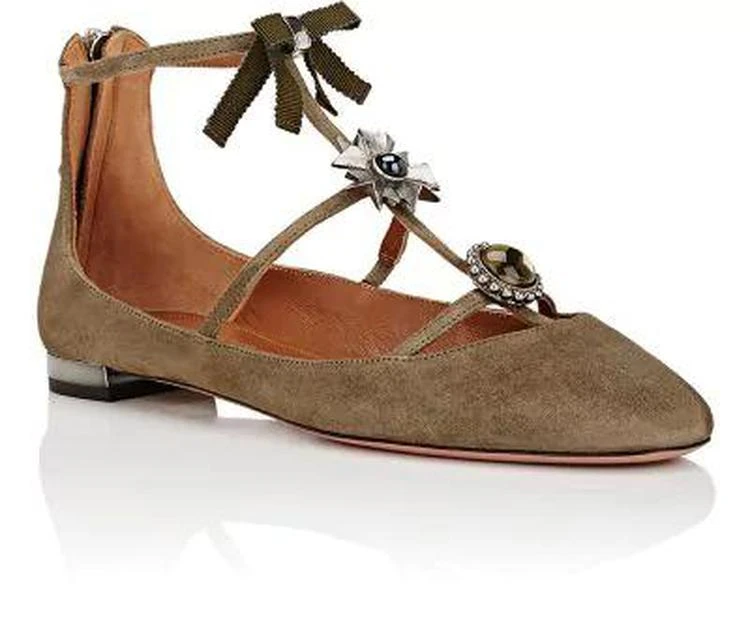 商品Aquazzura|Pandora Suede T-Strap Flats,价格¥2671,第2张图片详细描述