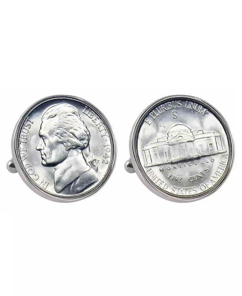 商品American Coin Treasures|Silver Jefferson Nickel Wartime Nickel Bezel Coin Cuff Links,价格¥386,第1张图片