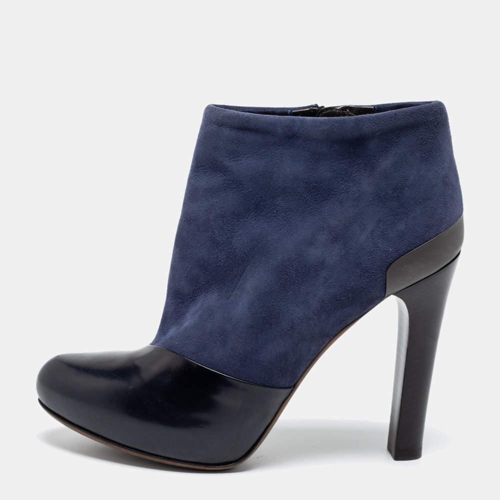 商品[二手商品] Fendi|Fendi Navy Blue/Black Suede and Leather Ankle Boots Size 37.5,价格¥2856,第1张图片