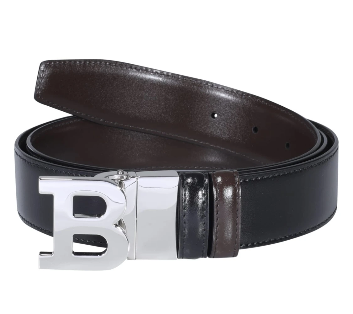 商品Bally|巴利 牛皮双面皮带腰带 男款黑色巧克力色 B BUCKLE 35 M-6193208,价格¥3030,第1张图片