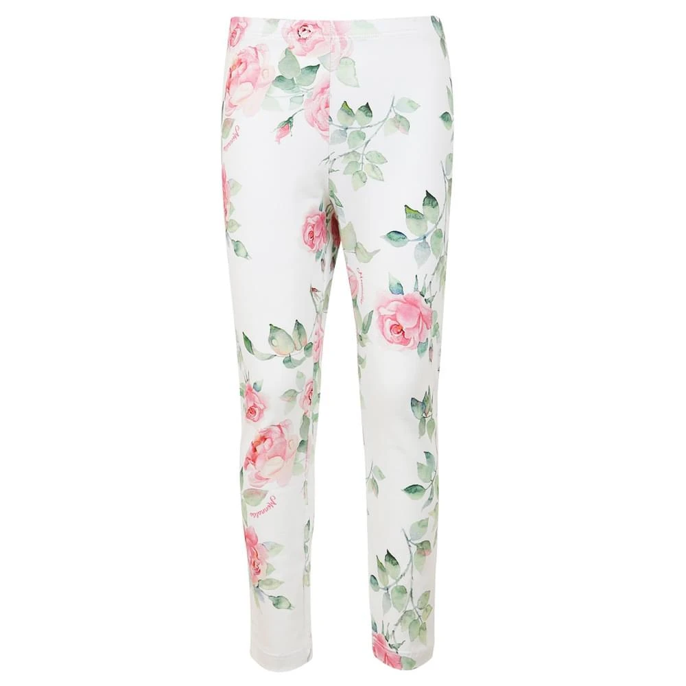 商品MONNALISA|White & Pink Rose Print Leggings,价格¥172,第1张图片