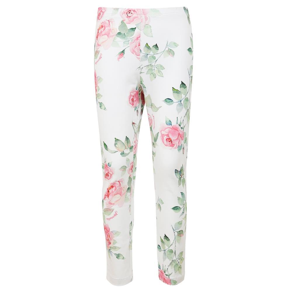 商品MONNALISA|White & Pink Rose Print Leggings,价格¥168,第1张图片
