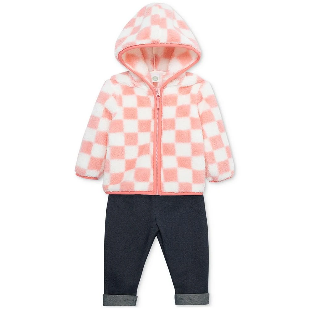 商品Little Me|Baby Girls Checkerboard Faux-Sherpa Jacket, Long-Sleeved Top and Pants, 3 Piece Set,价格¥221,第3张图片详细描述