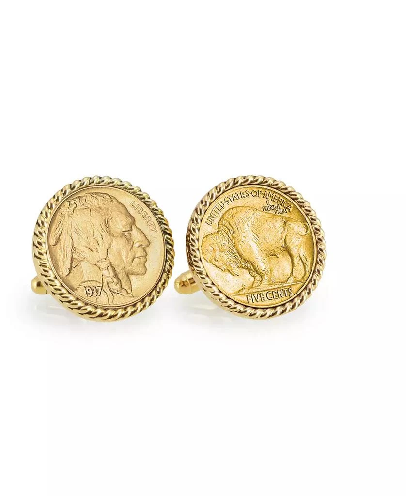 商品American Coin Treasures|Gold-Layered Buffalo Nickel Rope Bezel Coin Cuff Links,价格¥374,第1张图片