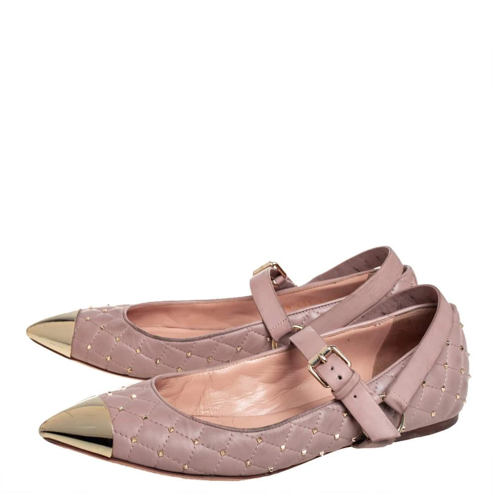 商品[二手商品] Valentino|Valentino Pink Quilted Leather Rockstud Metal Cap Toe Ballerina Flats Size 37.5,价格¥985,第4张图片详细描述