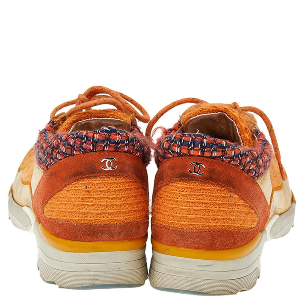 商品[二手商品] Chanel|Chanel Orange/Gold Tweed And Suede CC Low Top Sneakers Size 38,价格¥3489,第5张图片详细描述